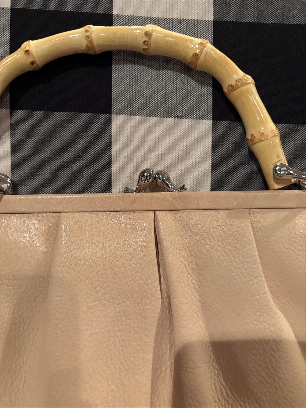 Beige Leather Top-Handle Bamboo Accent Bag - Picture 4 of 4